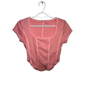 Arizona‎ pink ribbed crop corset square neck t shirt womens medium y2k festival